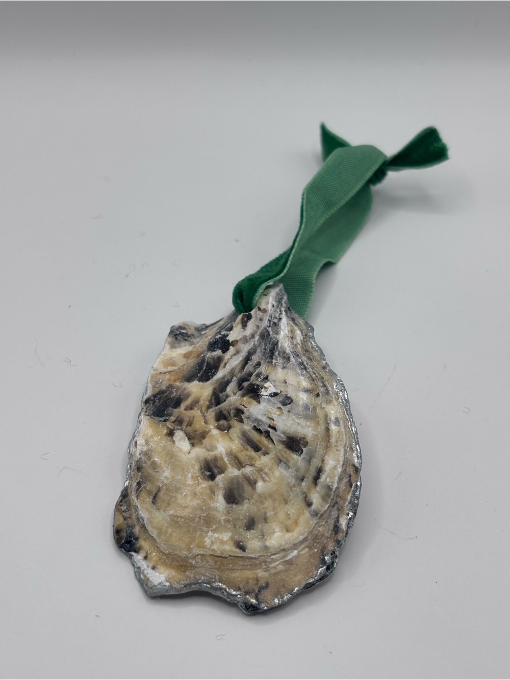 Holiday Snowman Oyster Shell Ornament with Green Velvet Ribbon - Home Holiday - Picture 4 of 4